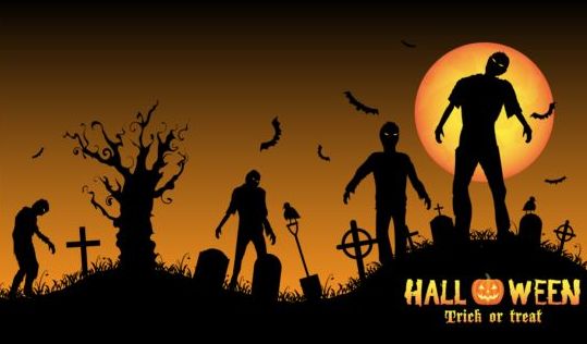 539x316 Halloween Night Background With Zombies Vector Free Download