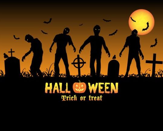 539x432 Halloween Night Background With Zombies Vector Free Download