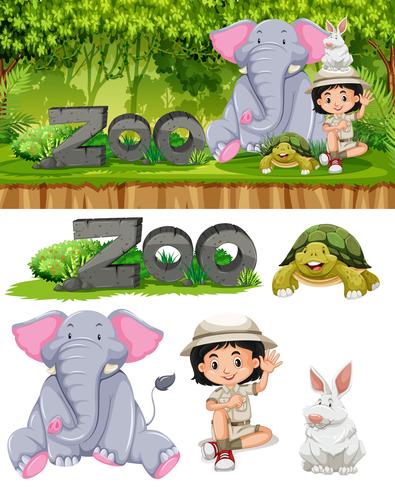 Safari Girl And Zoo Animals 395x490 Safari Girl And Zoo Animals