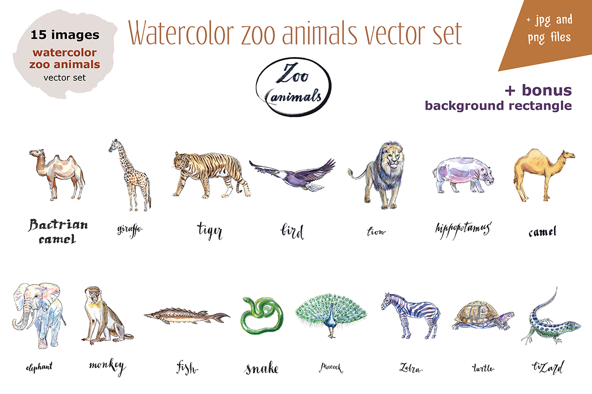 Watercolor Zoo Animals Vector Set 1160x772 Watercolor Zoo Animals Vector Set