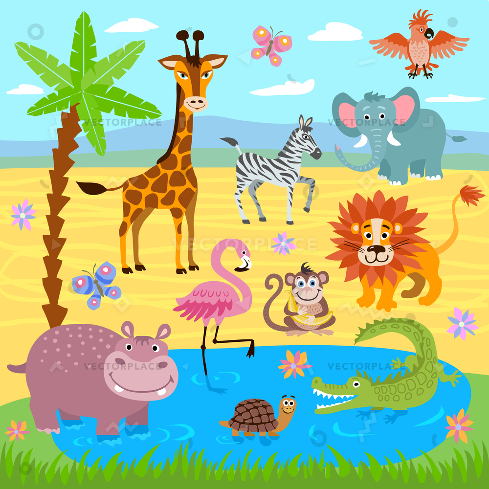 Baby Jungle Safari Zoo Animals Nature Vector Illustration 1000x1000 Baby Jungle Safari Zoo Animals Nature Vector Illustration