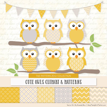 350x350 Pattern Zoo Vector Owls Clipart Digital Papers In Sunshine