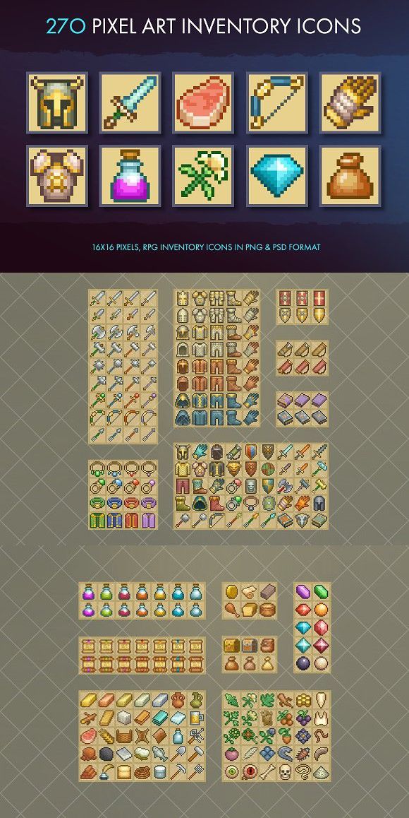 580x1158 Pixel Art Inventory Icons