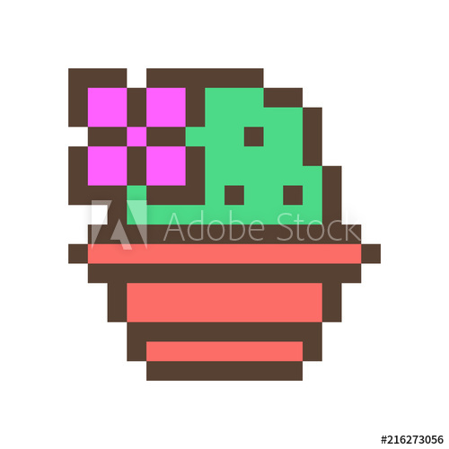 500x500 Green Cactussucculent In Clay Flower Pot, Pixel Art Icon