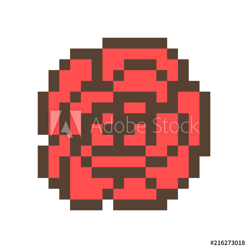 500x500 Red Rose, Pixel Art Icon Isolated On White Background Retro