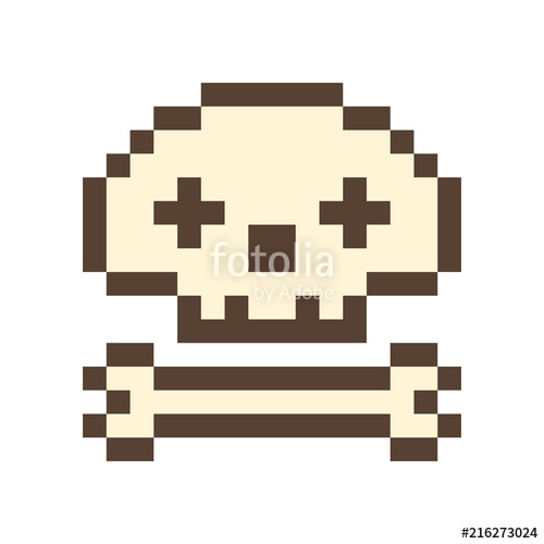 500x500 Skull And Bone, Pixel Art Icon Isolated On White Background