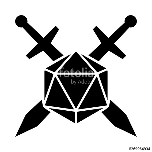 500x500 Swords Crossed With Sided Or Dice Flat Vector Icon