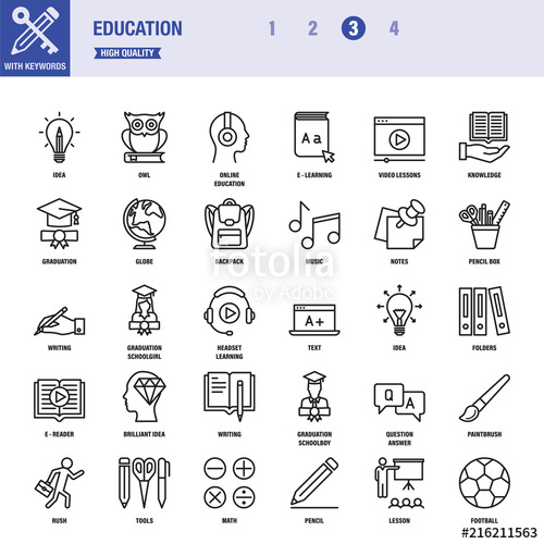 500x500 Education Line Icon Set With Keywords Stock Image And Royalty