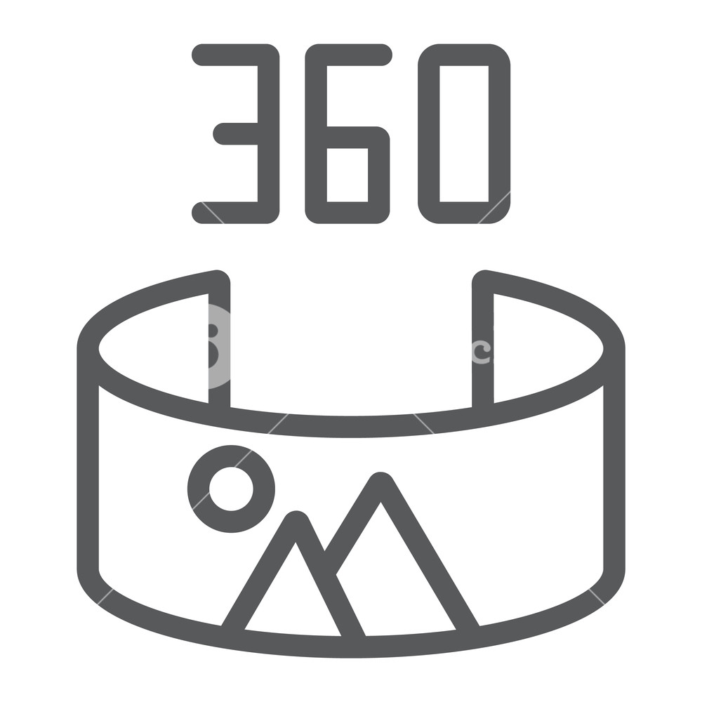 1000x1000 Panorama View Line Icon, Panoramic And Rotation, Degree Sign