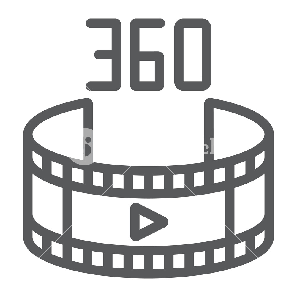 1000x1000 Video Line Icon, Rotation And View, Panoramic Video Sign