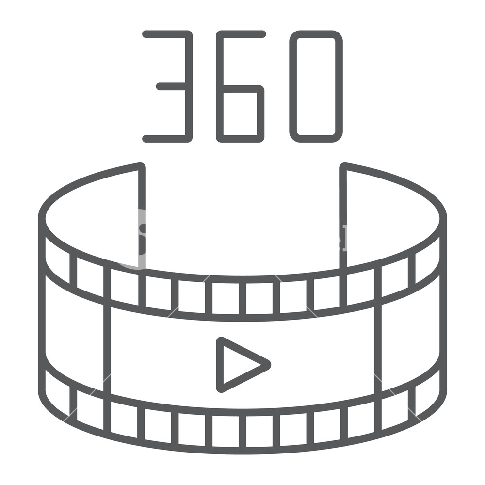 1000x1000 Video Thin Line Icon, Rotation And View, Panoramic Video Sign