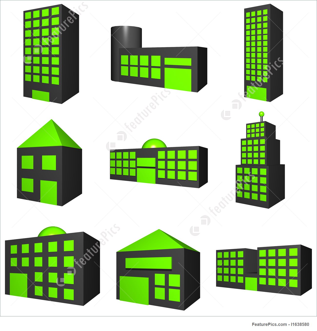 1300x1360 Buildings Exterior Icon Set In Black Illustration