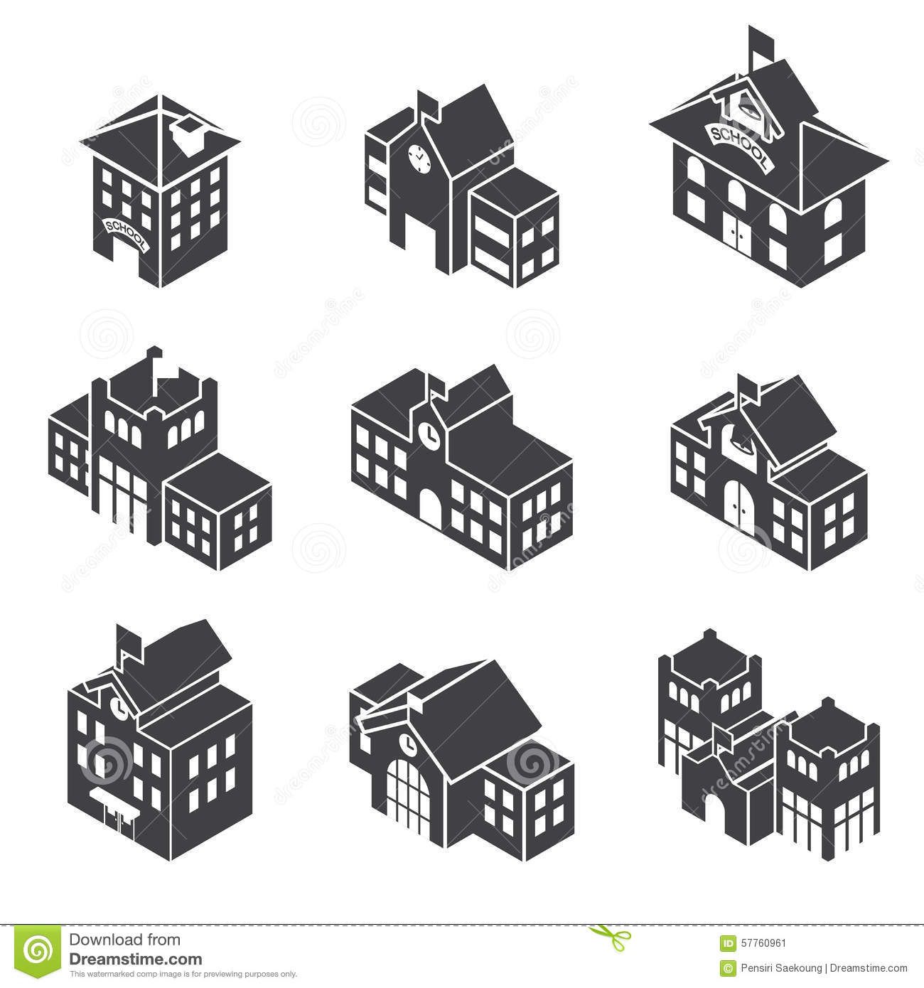 1300x1390 School Building Isometric Stock Vector