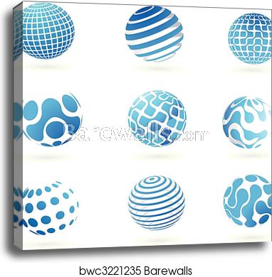 382x390 Collection Of Blue Globe Icons, Canvas Print Barewalls