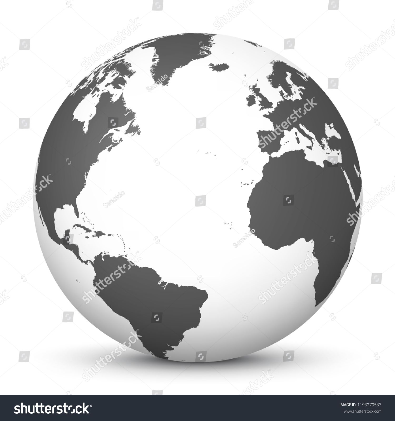 1500x1600 White Globe Icon With Gray Continents And Atlantic Ocean