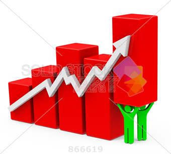 340x305 Stock Photo Of Green Little Human Icons Lifting Up Bar Chart