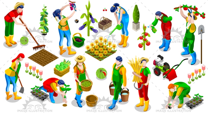 Isometric People Farmer Icon Collection Vector Illustration 690x376 Isometric People Farmer Icon Collection Vector Illustration