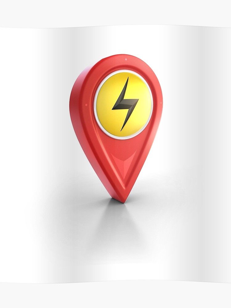750x1000 Thunder Bolt Power Locator Pin Map Icon Poster