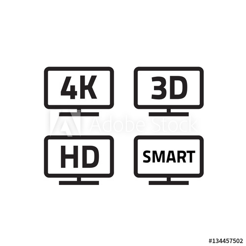 500x500 Ultra Hd Tv Format, Full Hd Television Icons Set Line Outline