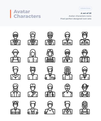 408x490 Detailed Vector Line Icons Set Of People And Avatar Pixel