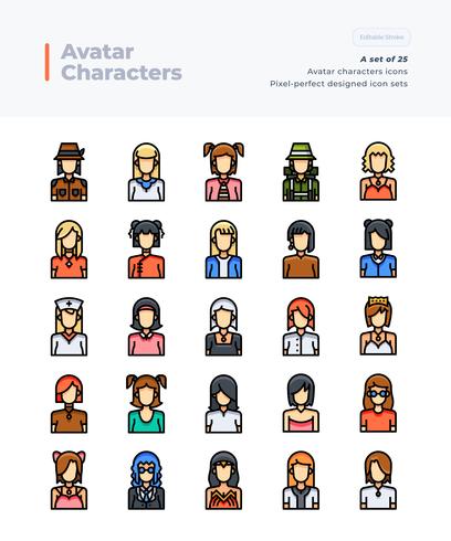 408x490 Detailed Vector Color Line Icons Set Of People And Avatar