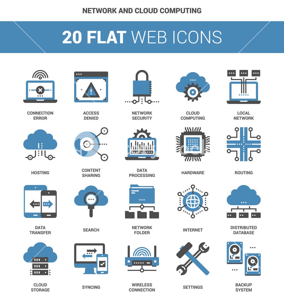950x1000 Vector Set Of Network And Cloud Computing Flat Web Icons Each