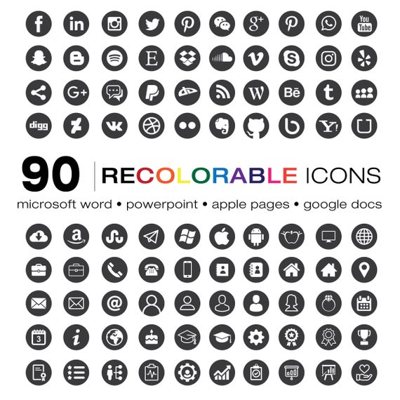 570x570 Resume Icons Set Recolorable Icons For Microsoft Word Etsy