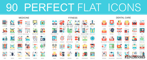 500x205 Modern Flat Icon Set Of Medicine, Fitness, Dental Care Icons