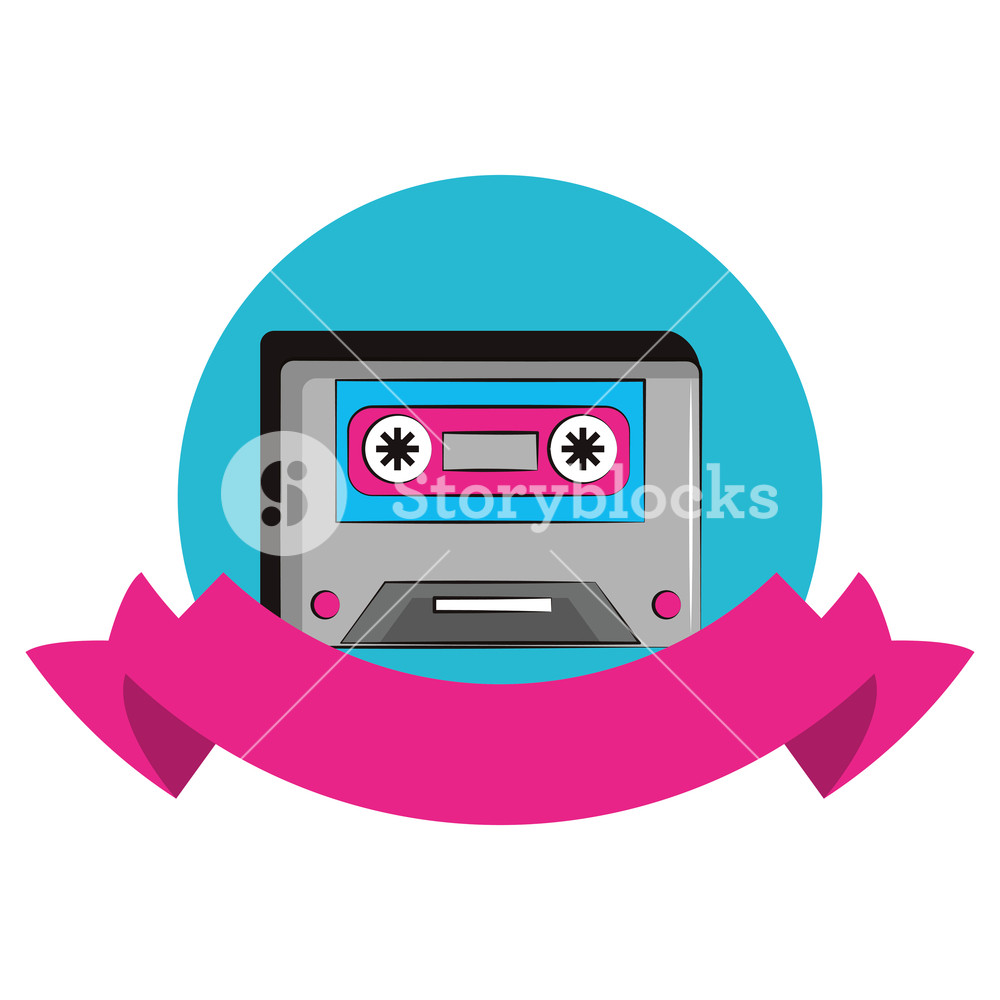1000x1000 Music Cassette Round Icon With Blank Ribbon Banner Royalty