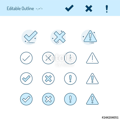 500x500 Correct Incorrect Thin Line Icons, Caution Icon, Right Wrong Icon