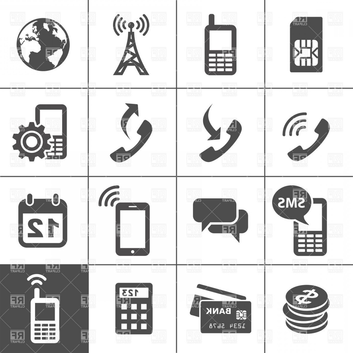 1440x1440 Mobile Account Management And Services Icons Vector Clipart