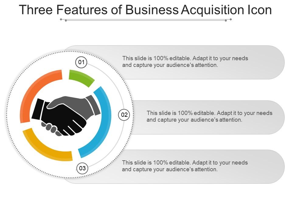 960x720 Three Features Of Business Acquisition Icon Ppt Infographic