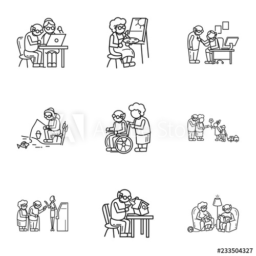 500x500 Older Person Activity Icon Set Outline Set Of Older Person
