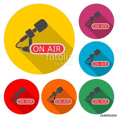 Microphone With Signboard On Air Icon Or Logo, Color Set With Long 500x500 Microphone With Signboard On Air Icon Or Logo, Color Set With Long