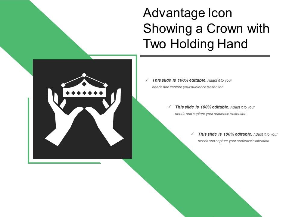960x720 Advantage Icon Showing A Crown With Two Holding Hand Ppt Images