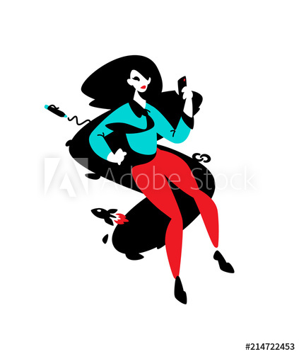 423x500 Illustration Of A Girl With A Phone On The Background