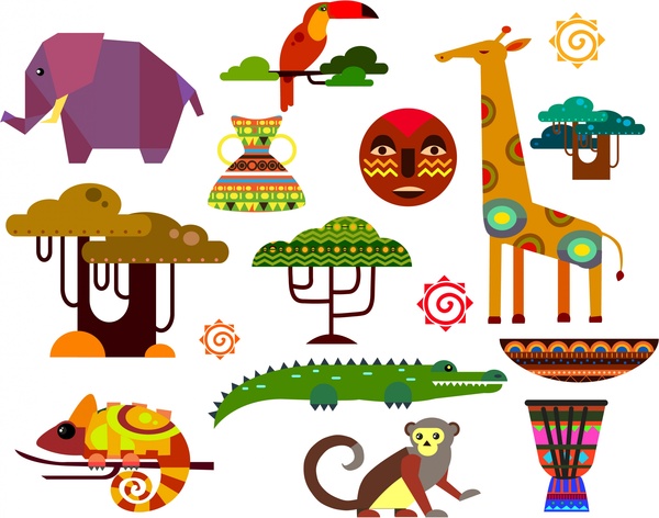 600x472 Africa Icons Illustration With Flat Animals And Trees Free Vector