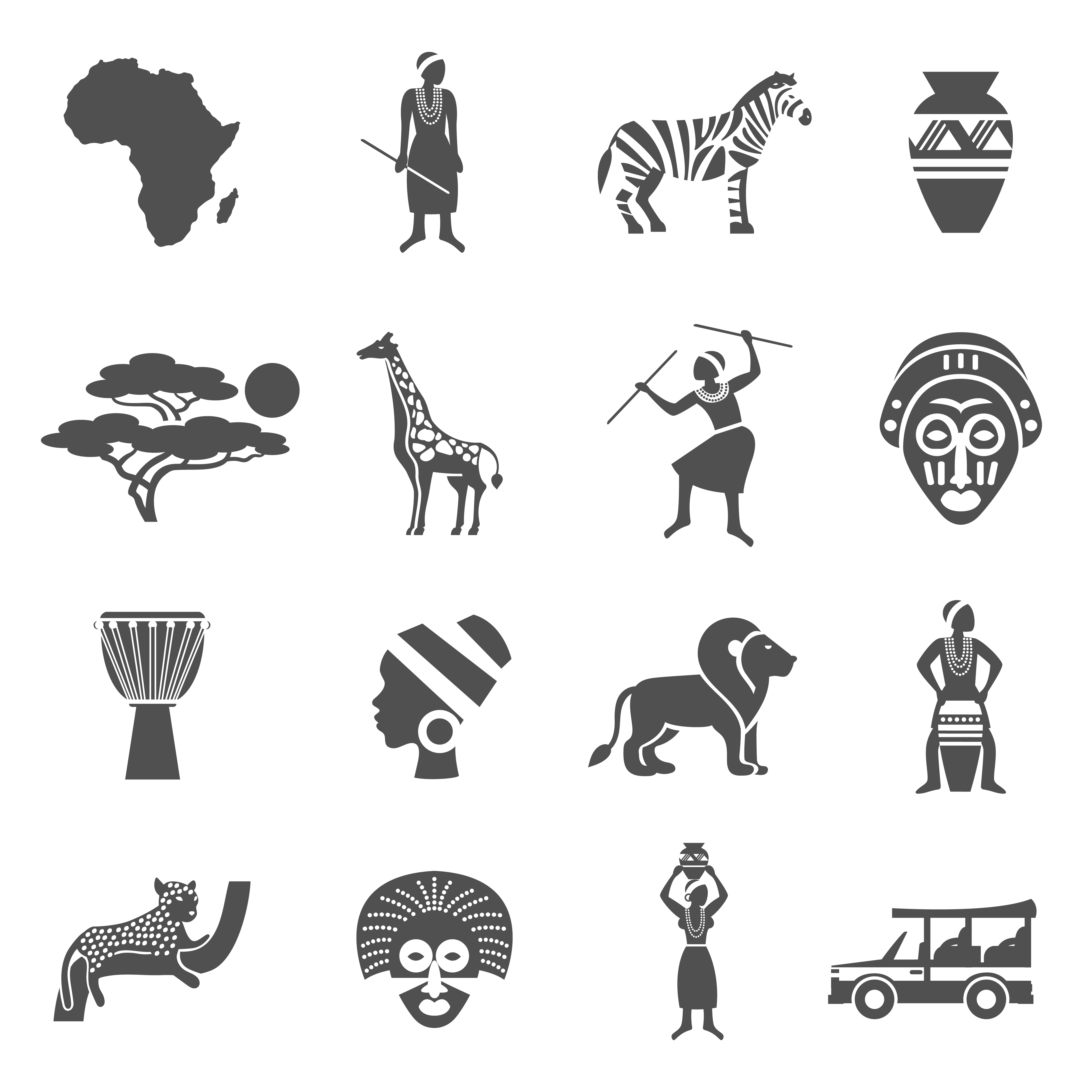4500x4500 Africa Black White Icons Set