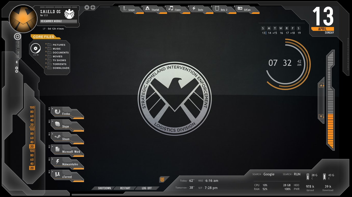 I Was Bored And Decided To Make A Shield Desktop Using Rainmeter 1366x766 I Was Bored And Decided To Make A Shield Desktop Using Rainmeter