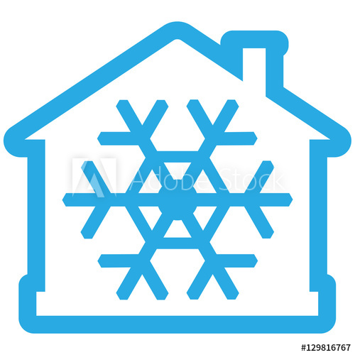 500x500 Air Conditioner Icon, House With Snowflake As Blue Contiur