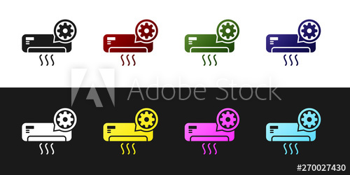 500x250 Set Air Conditioner And Gear Icon Isolated On Black And White