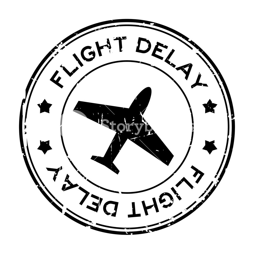1000x1000 Grunge Black Flight Delay Word With Airplane Icon Round Rubber
