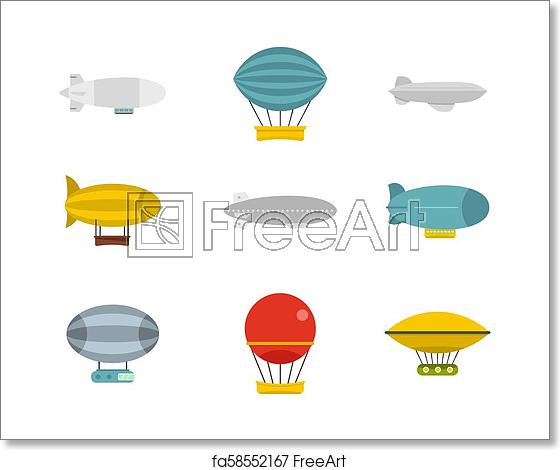 560x470 Free Art Print Of Airship Icon Set, Flat Style Airship Icon Set