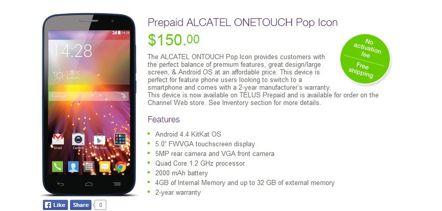 865x414 Alcatel Onetouch Pop Icon With Quad Core Cpu, Kitkat Lands