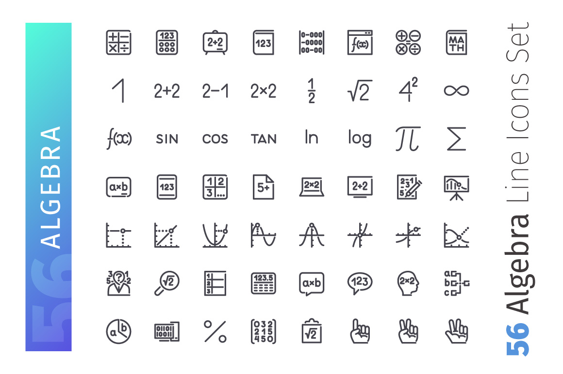 1160x772 Algebra Line Icons Set