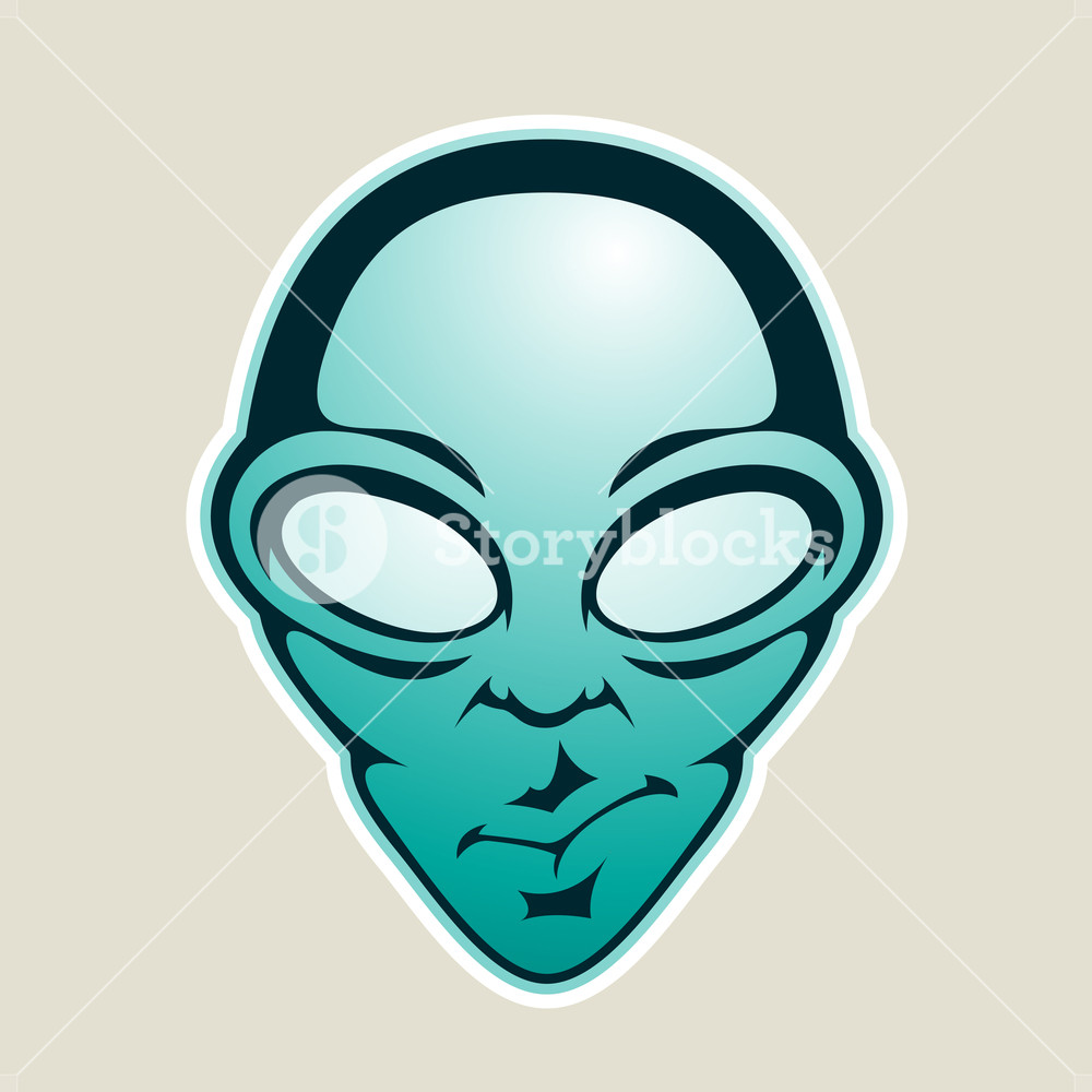 1000x1000 Vector Illustration Of Persian Green Alien Head Cartoon Icon