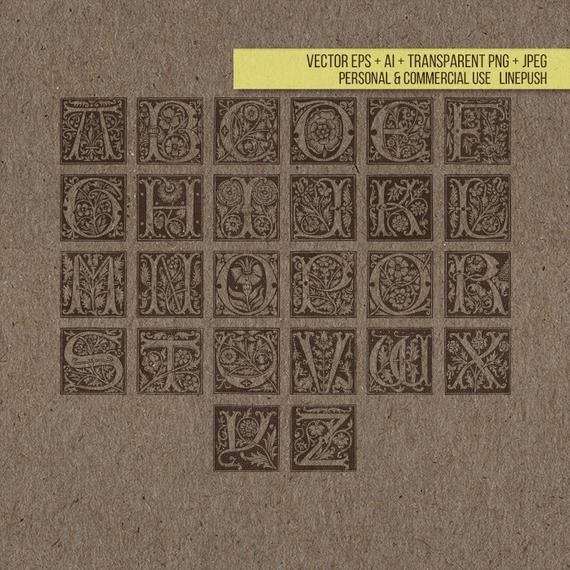 570x570 Sale Vintage Complete Alphabet Letter Icon Set Ornamental Etsy