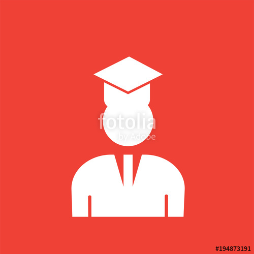 500x500 Alumni Icon,student Flat Vector Sign Isolated On Red Background
