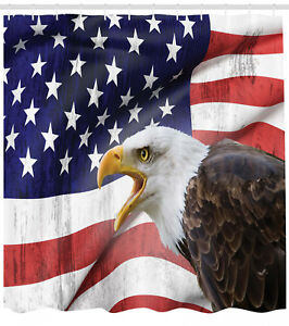 266x300 American Flag Shower Curtain Bald Eagle Icon Print For Bathroom