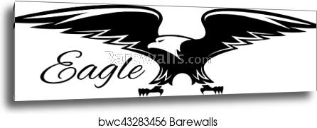 446x181 Black American Eagle With Spread Wings Icon, Canvas Print